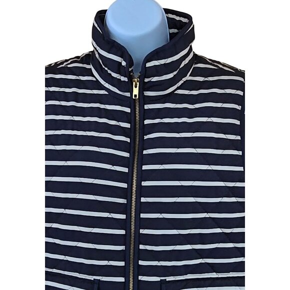 Striped Quilted Vest Large Navy/White with Pockets cottagecore warm winter chic - Picture 1 of 6